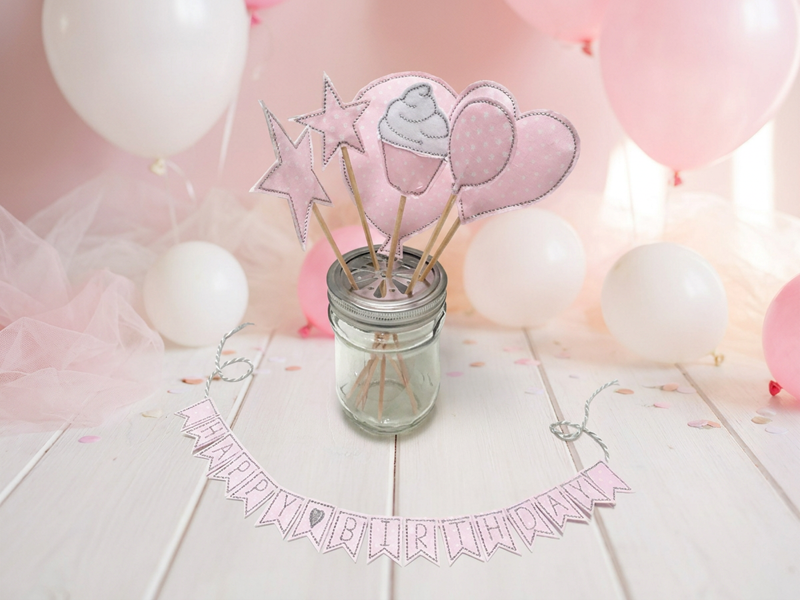 Preview: Caketopper Happy Birthday - ITH-Stickdatei